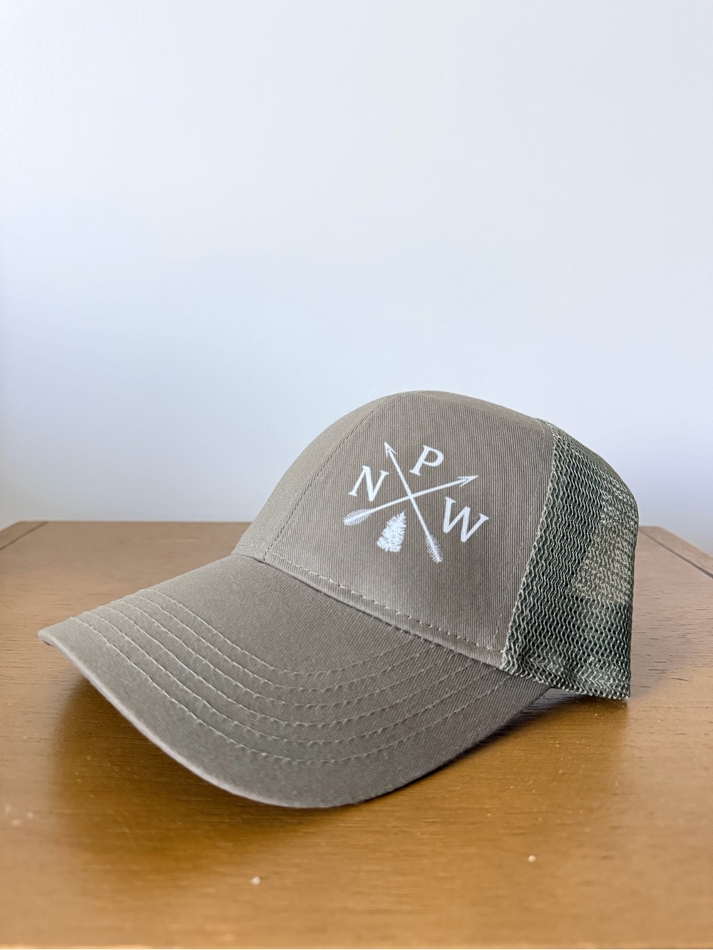 Olive Green Trucker Cap with White Forest Logo